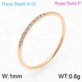 1mm slim rose gold stainless steel ring featuring a row of sparkling round zircons - US 5 / Rose Gold 1mm (KR106516-K)