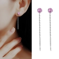 S925 sterling silver tassel drop earrings featuring elegant pink zircon gemstones - 925 Silver / Pink