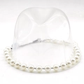 Close-up of elegant white faux pearl hat band with metal chain on a hat stand - M (56-58cm) / White Artificial Pearl Chain Style (21)