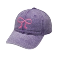Washed purple cotton baseball cap featuring delicate pink bow embroidery detail - M (56-58cm) / Purple