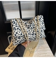Leopard print canvas shoulder bag for women with golden chain strap and flap cover - Leopard Chain Bag / White