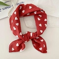 Red cotton linen neckerchief with white heart pattern and fine stitched edges - Red Heart