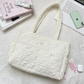 Macro shot of embroidered daisy tote bag with pastel threads and soft quilted texture - Multicolor Large Flower