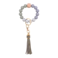 Silicone bead keychain bracelet in light green and marble white with leather tassel - Army Green