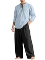Ensemble décontracté en lin pour homme avec haut bleu clair et pantalon noir - S / Bleu Clair + Noir