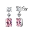 Elegant S925 sterling silver earrings with three pink and clear radiant square diamonds - Lze32-p
