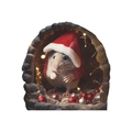 Détail sticker mural 3D souris de Noël avec bonnet rouge et guirlande dans un trou - SD34/Souris blanche avec bonnet de Noël
