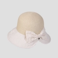 Cappello da sole stile francese con tesa larga a pieghe e grande fiocco per l'estate - M (56-58cm) / Beige