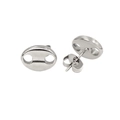 Detailed view of polished silver coffee bean stud earrings with butterfly backings - 11mm / Steel