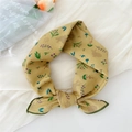 Yellow mustard cotton linen scarf featuring rabbit and floral patterns with green edges - Rabbit Shadow Milan Yellow