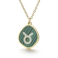 Gold stainless steel Taurus zodiac necklace featuring green malachite and rhinestones - Taurus (KN196877-K)