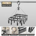 Gunmetal grey square sock drying rack with 16 clips and 360-degree rotating windproof hook - Gunmetal Grey Square - Medium 16 Clips