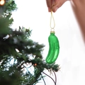 Green hand-blown glass Christmas pickle ornament hanging on a festive decorated tree - Bright Green Single Piece