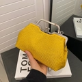 Elegant yellow rhinestone shell handbag with silver metal handle and chain strap - Yellow