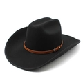 Detail van zwarte vilten cowboyhoed met een bruine lederen band en metalen gesp - M (56-59cm) / Zwart 04 (Slanke Bruine Riem)