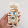 Candy colored hair clip set featuring pearls and rhinestones on gold alloy base - Guxu Style (7 Piece Set)