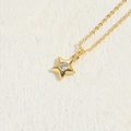 Gold star pendant necklace with central zircon gemstone on delicate link chain - Pentagram Zirconia