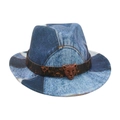 Cappello jazz in denim vintage per bambini con fascia in pelle e fibbia a leopardo - Taglia Bambini / Cintura con Fibbia a Leopardo in Denim / Azzurro