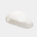Close-up of white ribbed knit wool beret showing soft texture and premium stitching - White
