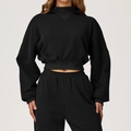 Conjunto de sudadera con capucha negra para mujer y pantalón deportivo de talle alto - S / Negro Premium