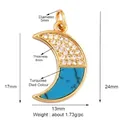 Dettaglio del ciondolo a mezzaluna con finitura dorata, pietre brillanti e intarsio in turchese - Ciondolo in Turchese e Zirconia a Mezzaluna (M520313-Turquoise)