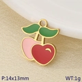 Ciondolo a forma di ciliegia in acciaio inox dorato, rosa e rosso, charm 14x13mm - Stile Ciliegia a Doppio Frutto Rosa (KLJ9612-ZLA)
