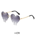 Frameless heart-shaped teardrop sunglasses with purple gradient lenses and gold temples - Gradient Gray