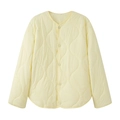 Women's pale yellow quilted jacket with crew neck and snap buttons in wave stitch pattern - XS / Yellow