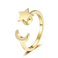 Détail de la bague ajustable dorée avec lune et étoile pour soulager l'anxiété - Style Étoile Lune Doré(KL-16510)