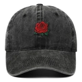 Cappellino da baseball vintage lavato antracite con ricamo rosa rossa per la protezione - Nero