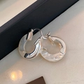 Silver hoop earrings with white mother of pearl inlay and Confession engraving - Ear Buckle Style / Silver