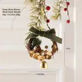 Weihnachtskranz Türhänger mit grüner Samtschleife, Zapfen und goldener Glocke - Grüner Strohkranz (Glocken läuten nicht)