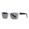 Modern square frame sunglasses in black finish with decorative rivets on temples - White Frame Light Grey Lens