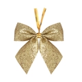 Fiocco di Natale dorato glitterato con nastro per albero e decorazione di regali - 5cmx5cm / Oro