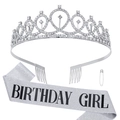 Set compleanno argento con corona di strass scintillanti e fascia glitterata - BIRTHDAY GIRL Set Argento