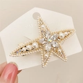 Elegante fermaglio dorato a forma di stella con perle e cristalli luccicanti - Clip a molla con stella a cinque punte