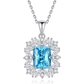 Luxury S925 silver necklace with rectangular sea blue gemstone and sparkling white zircon - 925 Silver / Sea Blue (FDDZ-066)
