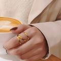 Minimalist 18k gold plated stainless steel geometric multi-layer open ring for women - Gold Three Lines Ring