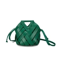 Green woven leather bucket bag with triangle handle and adjustable shoulder strap - Dark Green