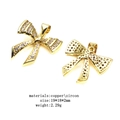 Gold bow pendant with pavé zircon stones and product dimensions on white background - Bow (10)