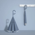 Morandi blue double-layer inverted umbrella with C-shaped handle and geometric vents - Haze Blue - Automatic Inverted