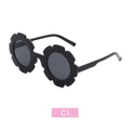 Cute black sunflower shaped children's sunglasses with dark grey round lenses - Bright Black