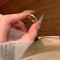 Elegant gold bow pearl ring featuring a minimalist hollow chain design for women - J5249-Gold Chain