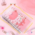 Pink cartoon rabbit spiral notebook with transparent cover and cute stationery accessories - Strawberry Rabbit / Red