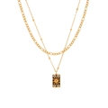 Double-layered golden necklace with black enamel Evil Eye pendant and Figaro chain - Black Gold Sun Evil Eye Double Layer Necklace (5#)