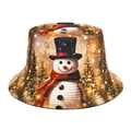 Faltbarer Weihnachts-Anglerhut mit Schneemann-Muster für Damen und Herren im Freien - M (56-58cm) / Schneemann-Muster