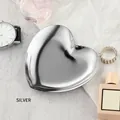 Heart-shaped moonlight silver stainless steel jewelry tray with polished mirror finish - Stainless Steel / Heart Shape Silver (9*8.7cm)