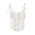 Top corset floral vintage français avec bretelles rubans et détails de structure baleinée - Blanc Fleuri / S