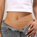 Chic golden stainless steel waist chain with beads for women's summer body jewelry - Gold Round Beads Snake Chain Style (I605)