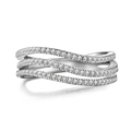 Three-layer stacked wave ring in S925 sterling silver with sparkling zircon pave setting - US 9 / Platinum